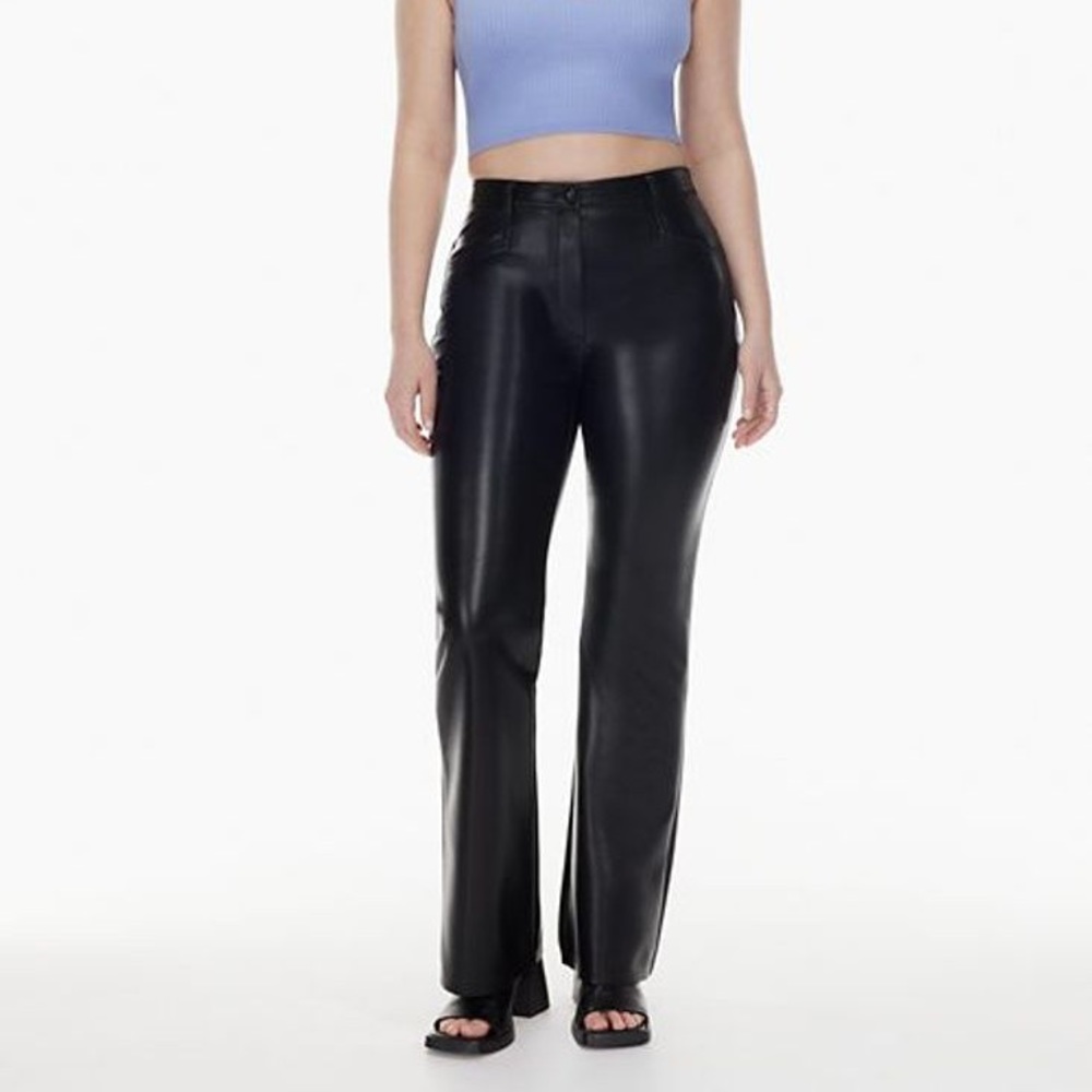 EUC Aritzia Wilfred Beatrix black vegan leather high waisted flare pants